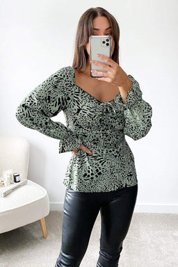 Mint Animal Printed Milkmaid Top