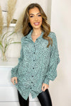 Mint Button Up Elasticated Sleeve Shirt Dress