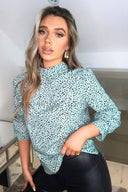 Mint Ditsy Leopard Printed High Neck Top
