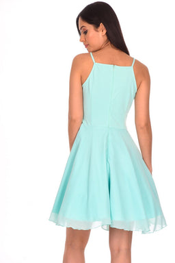 Mint Green Mesh Gold Embroidered Skater Dress