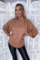 Mocha Balloon Sleeve Cuff Top