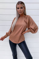 Mocha Balloon Sleeve Cuff Top