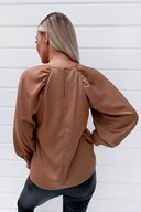 Mocha Balloon Sleeve Cuff Top