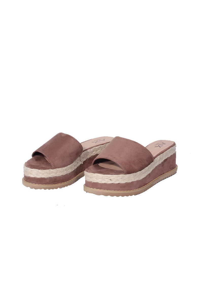 Mocha Suede Platform Slip On Sandals