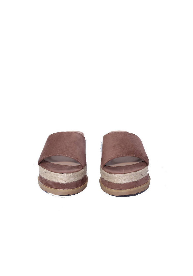 Mocha Suede Platform Slip On Sandals