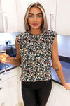 Multi Floral Printed Padded Shoulder Sleeveless Blouse