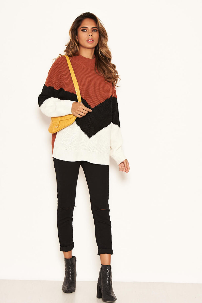 Rust High Neck Knit Jumper