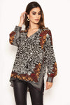 Multi Print Cowl Neck Top