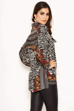 Multi Print Cowl Neck Top