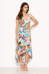 Multi Print Frill Maxi Dress