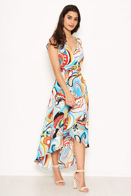 Multi Print Frill Maxi Dress