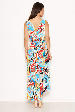 Multi Print Frill Maxi Dress