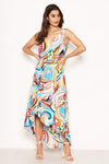 Multi Print Frill Maxi Dress