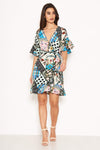 Multi Print Frill Wrap Dress