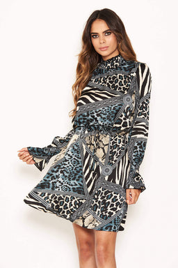 Multi Print High Neck Dress