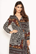 Multi Print Wrap Maxi Dress