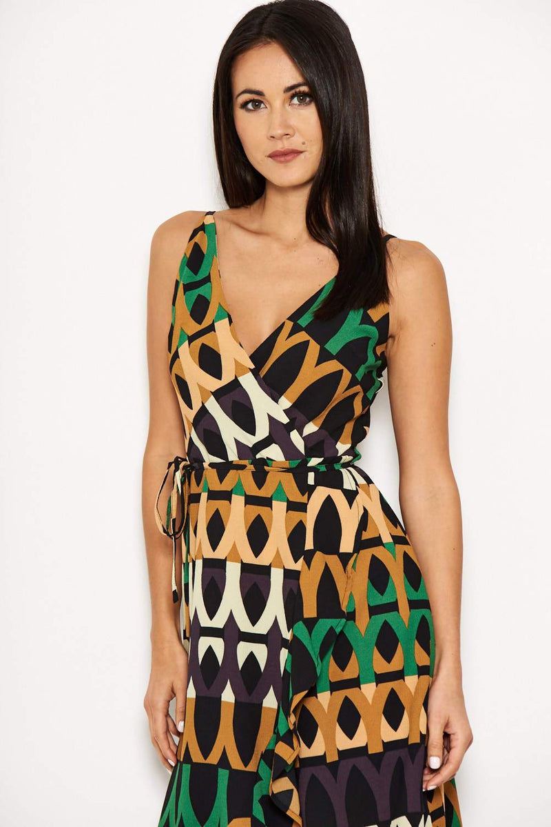 Green Abstract Printed Maxi Dress