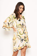 Multi Printed Wrap Over Dress