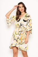 Multi Printed Wrap Over Dress