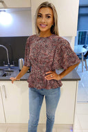 Multi Bell Sleeve Blouse