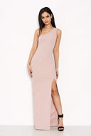 Mushroom Asymmetric Thigh Split Maxi Dress