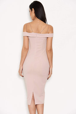 Mushroom Off The Shoulder Lace Midi Dress With Delicate Straps