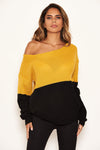 Mustard and Black Off Shoulder Knit Jumper