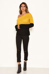 Mustard and Black Off Shoulder Knit Jumper