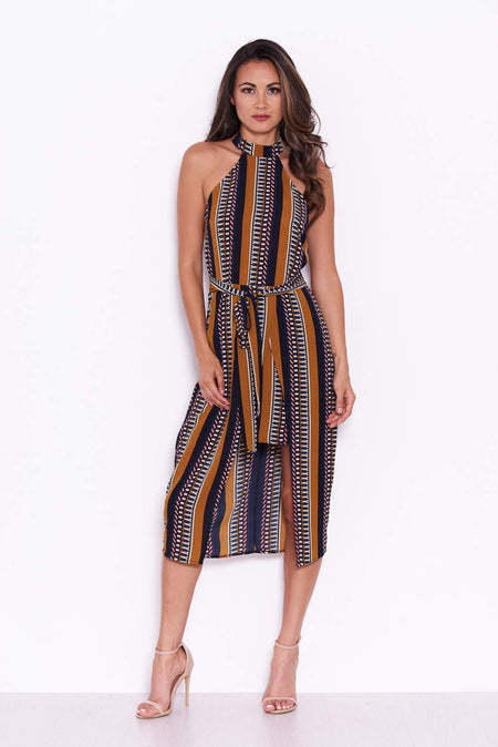 Mustard Aztec Print Midi Dress