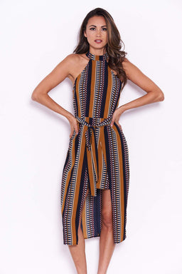 Mustard Aztec Print Midi Dress