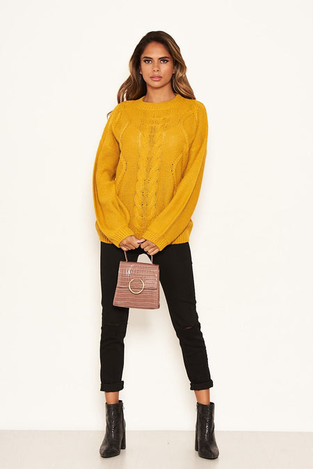 Mustard Cable Knitted High Neck Jumper