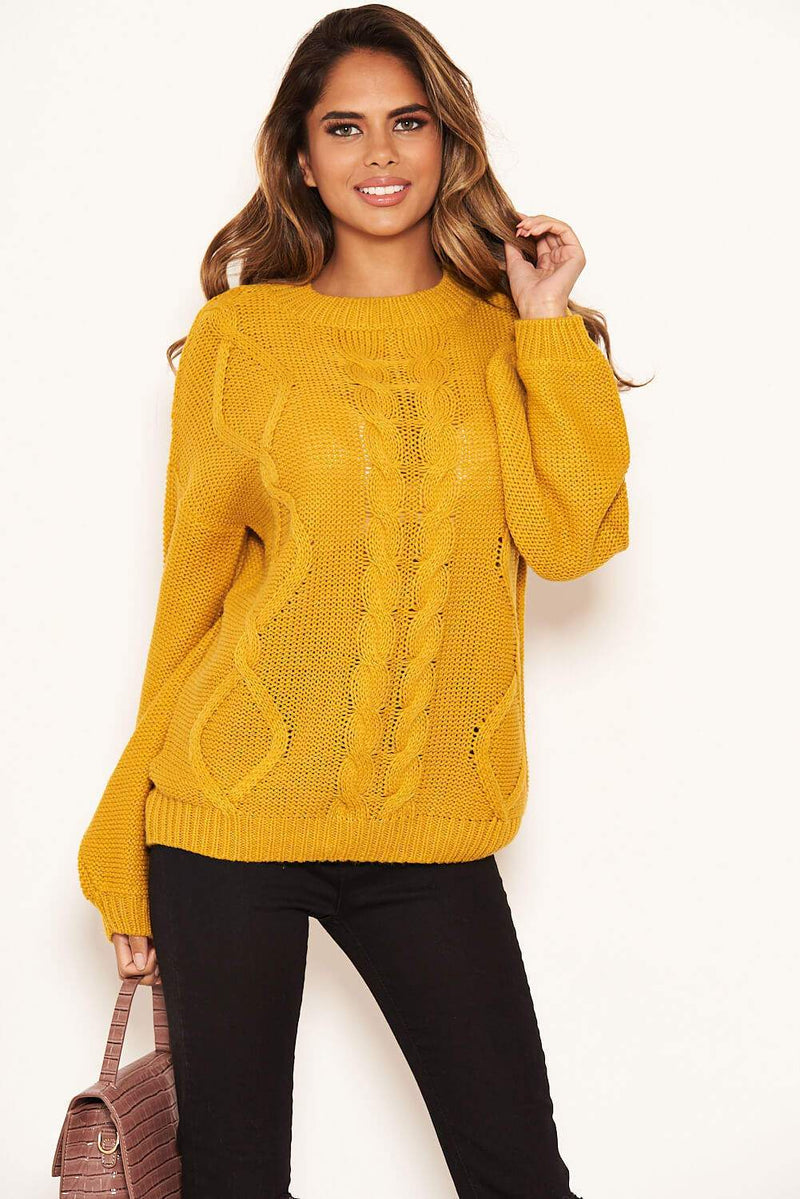 Mustard Cable Knitted High Neck Jumper