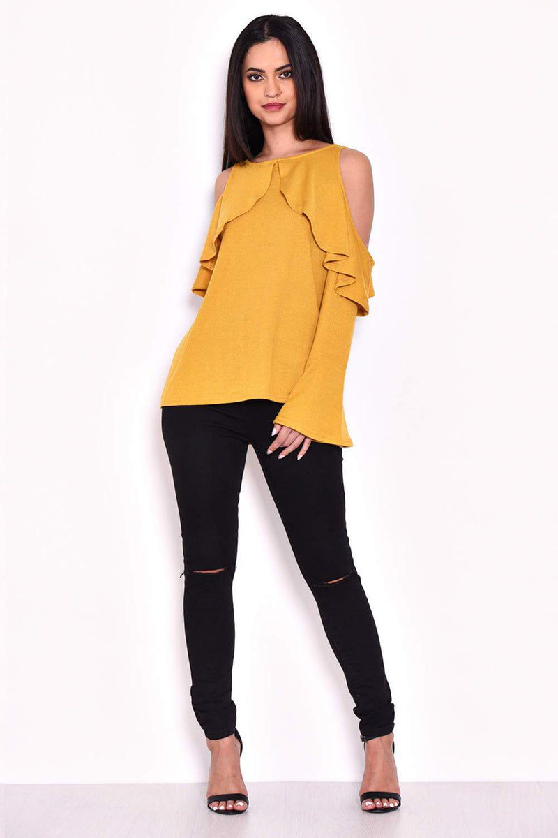 Mustard Knitted Cold Shoulder Top