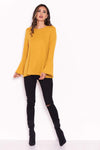 Mustard Knitted Top With Frill Detailed Sleeves