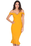 Mustard Off The Shoulder Strappy Fishtail Dress