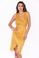 Mustard Suede V Neck Wrap Dress