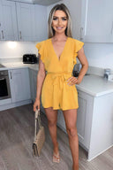Mustard Wrap Belted Playsuit