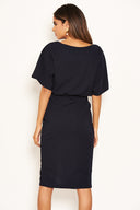 Navy Tie Waist Midi Dress