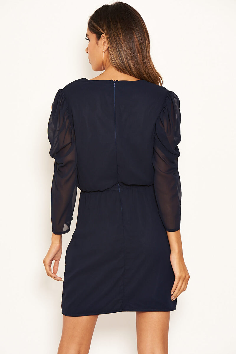 Navy Chiffon Frill Front Dress