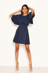 Navy Gathered Waist Skater Dress