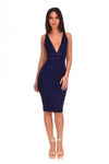 Navy Lace V Neckline Bodycon Dress