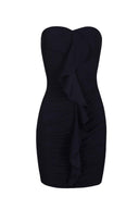 Navy Ruched Frill Front Mini Dress