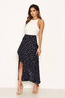 Navy Polka Dot Wrap Style Skirt