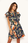 Navy Floral Frill Skater Dress