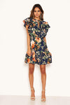 Navy Floral Frill Skater Dress