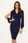 Navy Split Sleeve Ruched Bodycon Dress