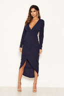 Navy Wrap Bodycon Ruched Dress