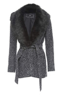 Tie  Belt  Fur  Collar Coat