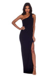 Navy Asymmetric Thigh Split Maxi Dress