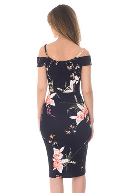 Navy Bodycon Printed Wrap Dress